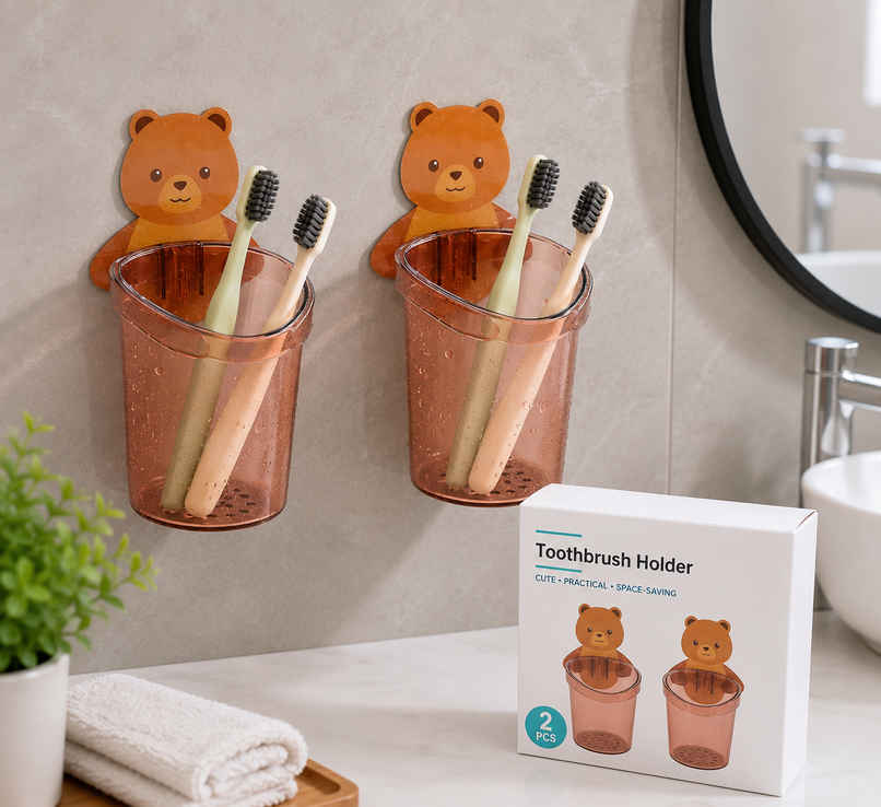 Perpetual Self-Adhesive Toothbrush Holder, 2 Pcs Teddy Bear Shaped for Bathroom Storage Perpetual Self-Adhesive Toothbrush Holder, 2 Pcs Teddy Bear Shaped for Bathroom Storage