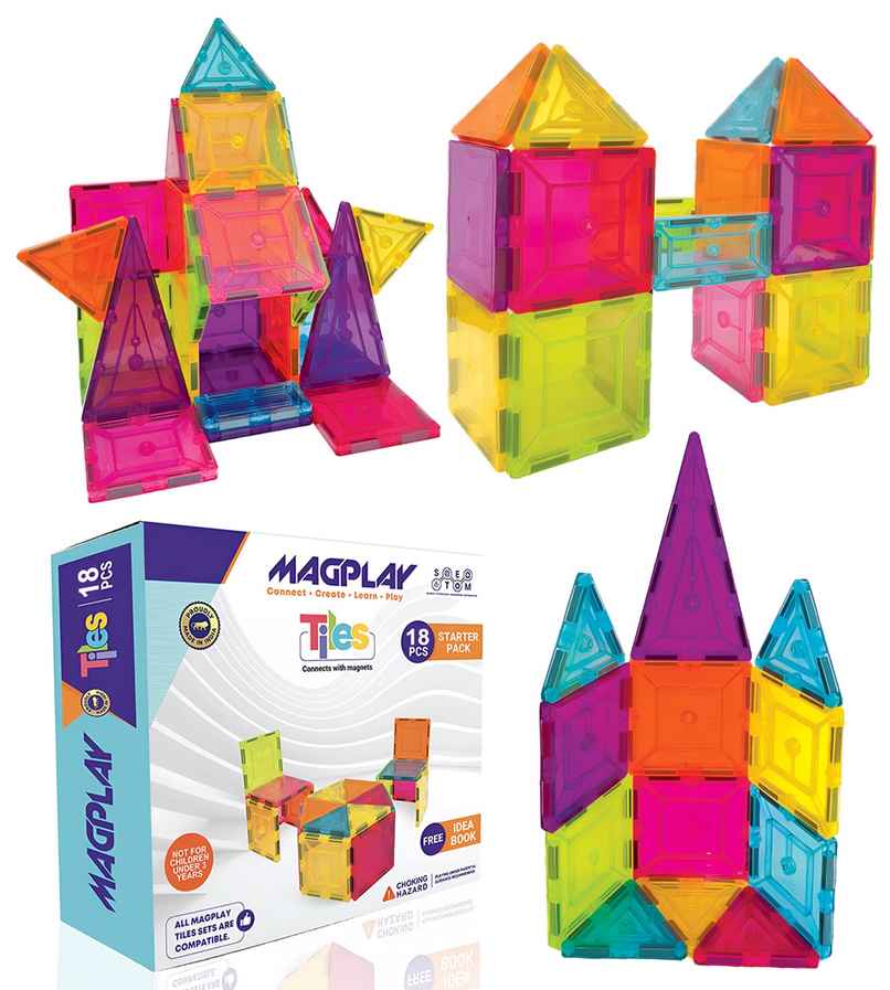 Toyshine 18-Piece Magnetic Tiles Building Block Educational Toy for Kids | Ages 3+