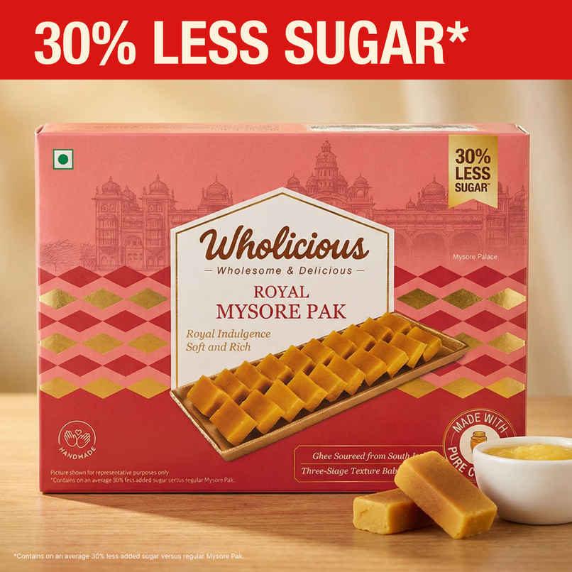 Wholicious Royal Mysore Pak | Pure Cow Ghee | Low Sugar | Sweet & Delicious | Healthy Mithai Wholicious Royal Mysore Pak | Pure Cow Ghee | Low Sugar | Sweet & Delicious | Healthy Mithai