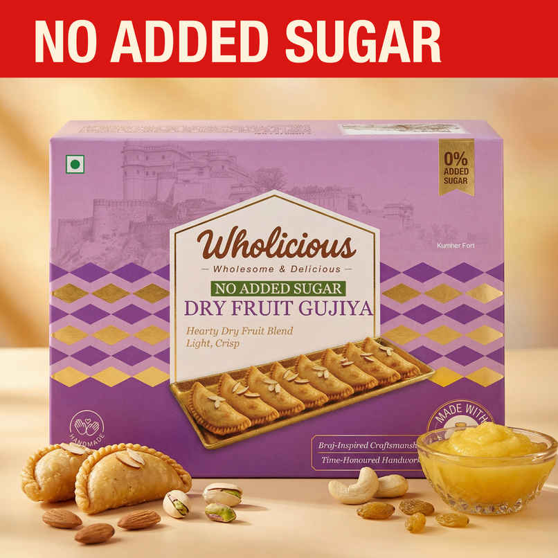Wholicious Sugar Free Dry Fruit Gujiya | Sugar Free | Made with Pure Cow Ghee & Pure Khoya Wholicious Sugar Free Dry Fruit Gujiya | Sugar Free | Made with Pure Cow Ghee & Pure Khoya