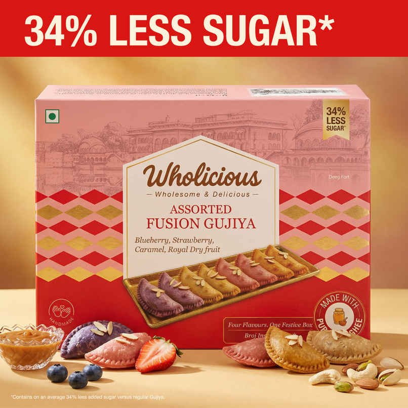 Wholicious Assorted Fusion Gujiya | Healthy & Delicious | Made with Pure Ghee & Khoya Wholicious Assorted Fusion Gujiya | Healthy & Delicious | Made with Pure Ghee & Khoya