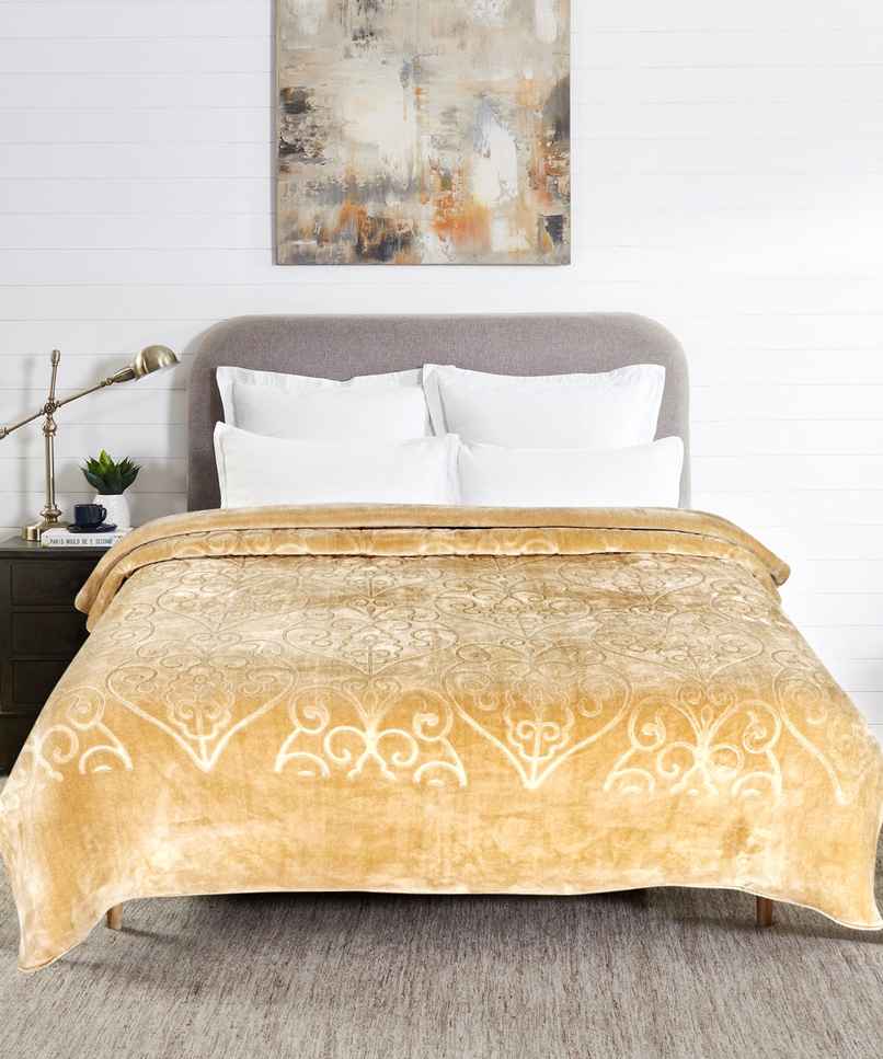 Dream Living Supersoft Luxury Mink Embossed Double Bed Blanket | Camel - 220X230
