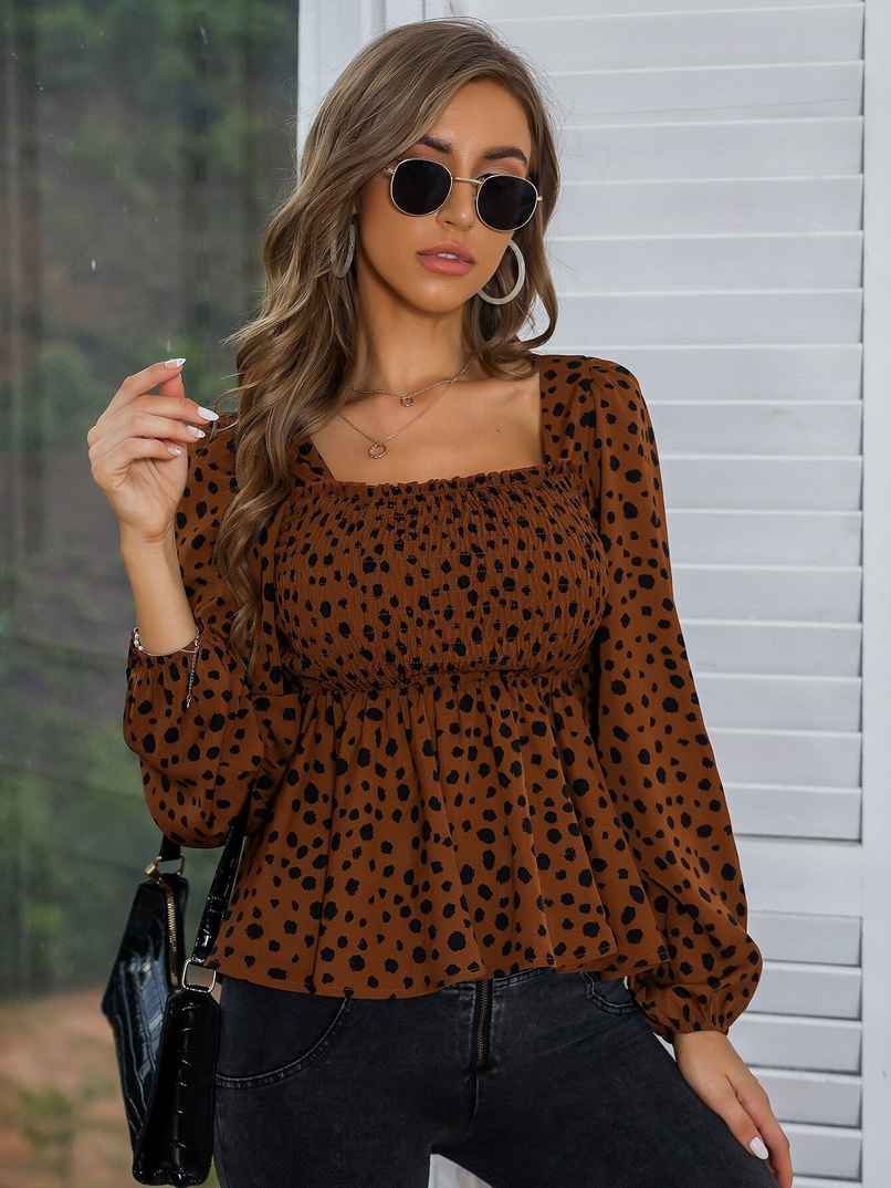 Sheetal Women's Animal Printed Square Neck Top | 5108 | Brown - XL Sheetal Women's Animal Printed Square Neck Top | 5108 | Brown - XL