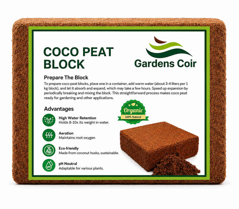 Gardens Coir Eco-Friendly Cocopeat Block for Indoor & Outdoor Plants