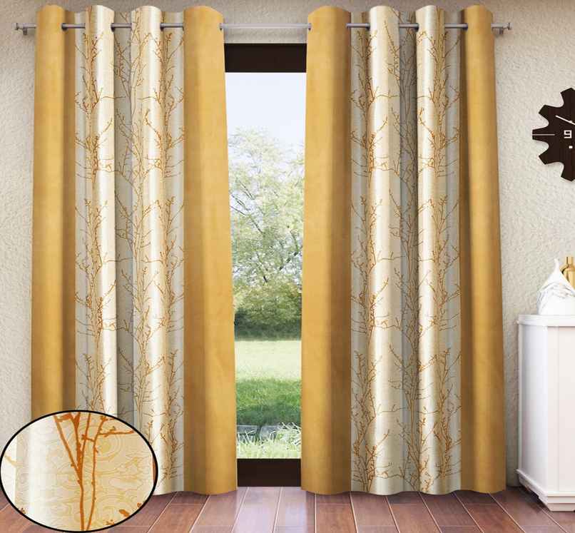 Home Sizzler Branch Bliss Grommet Eyelet Polyester Window Curtains 5 Feet Gold
