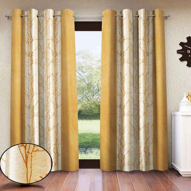 Home Sizzler Branch Bliss Grommet Eyelet Polyester Door Curtains 7 Feet Gold