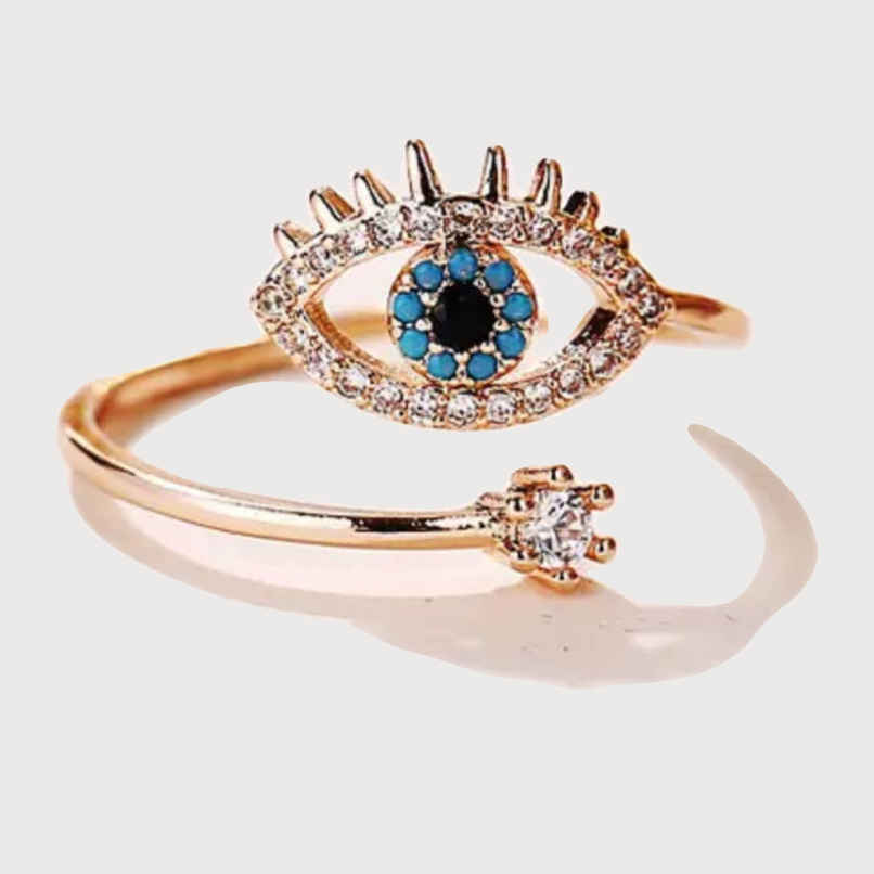 SALTY Cute Evil Eye Adjustable Ring for Women and Girls| Anti-Tarnish | Rose and Gold
