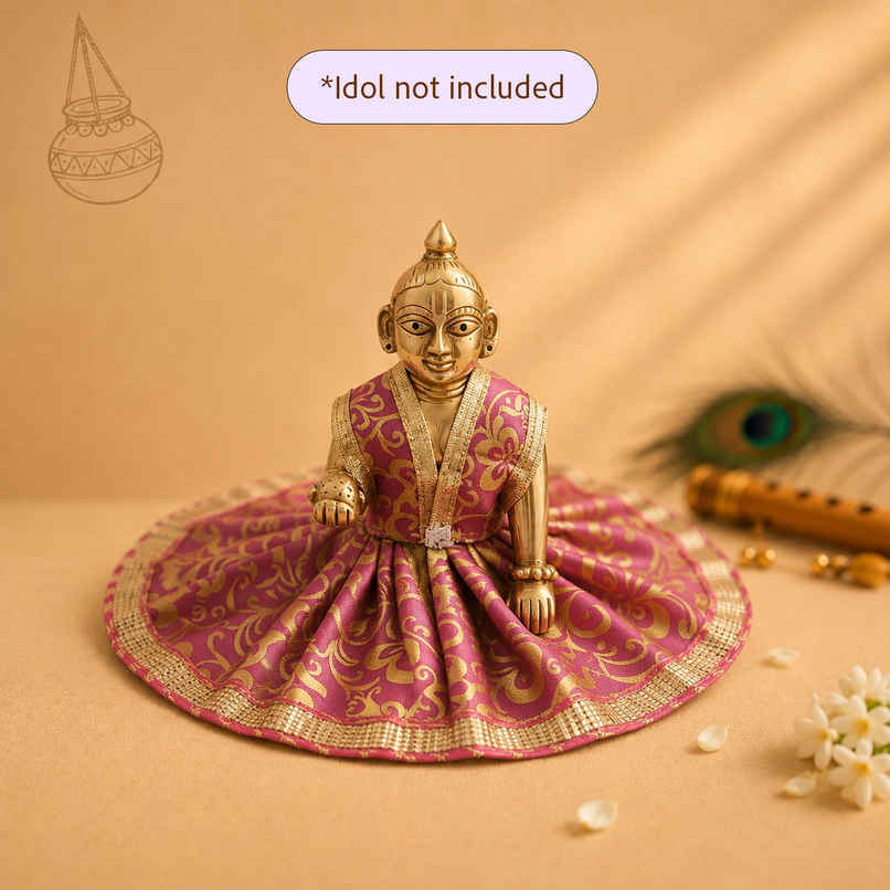 Gullak Laddu Gopal Foil Print Poshak | Rani | Size 4