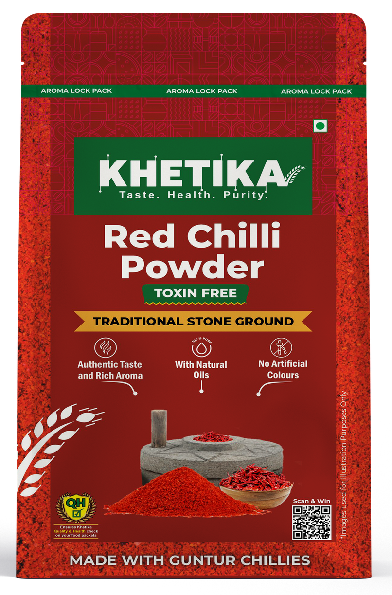 Khetika Red Chilli Powder | Guntur Chilli | Stone Ground | Toxin Free | No Added Preservatives
