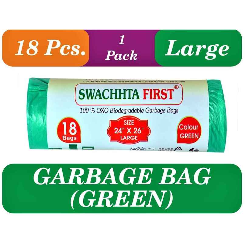 Swachhta First Oxo Bio Degradable Garbage Bags - Green Large (24 x 26 Inches) Swachhta First Oxo Bio Degradable Garbage Bags - Green Large (24 x 26 Inches)
