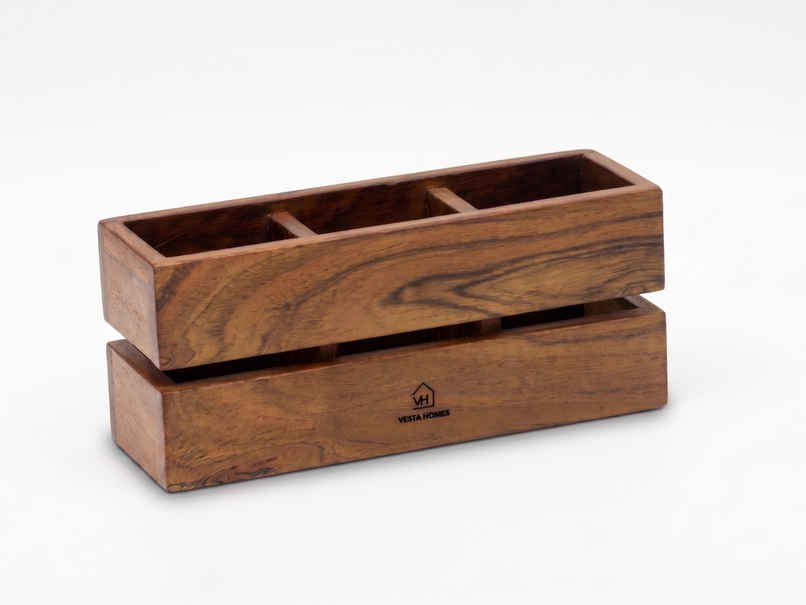 Vesta Homes Wooden Spoon Stand with Tissue Holder 3 Section Cutlery Organizer Vesta Homes Wooden Spoon Stand with Tissue Holder 3 Section Cutlery Organizer