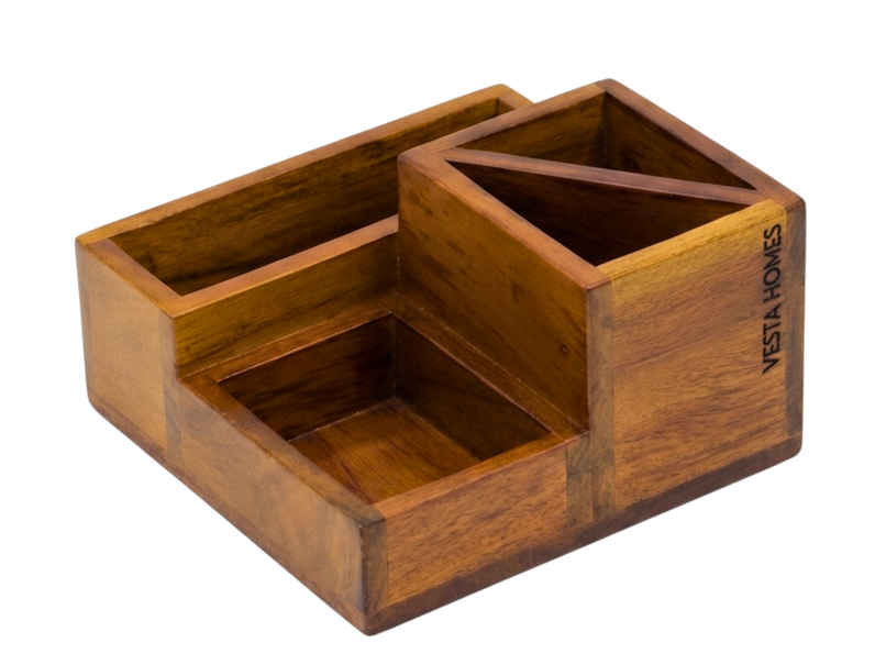 Vesta Homes Wooden Spoon Stand with Tissue Holder 4 Section Cutlery Organizer Vesta Homes Wooden Spoon Stand with Tissue Holder 4 Section Cutlery Organizer