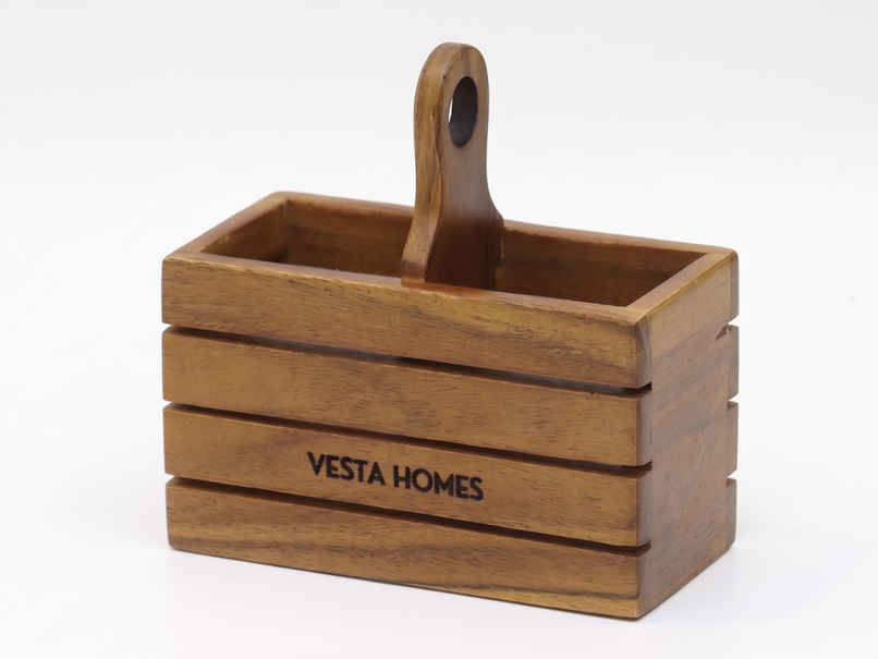 Vesta Homes Wooden Spoon Stand with Tissue Holder 2 Section Cutlery Organizer Vesta Homes Wooden Spoon Stand with Tissue Holder 2 Section Cutlery Organizer