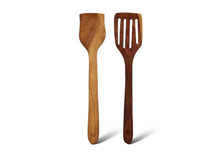 Vesta Homes Set Of 2 Neem Wood Spoon, Compact Flip, Spatula/Ladle|No Polish| Non-Stick|Hand Carved Vesta Homes Set Of 2 Neem Wood Spoon, Compact Flip, Spatula/Ladle|No Polish| Non-Stick|Hand Carved