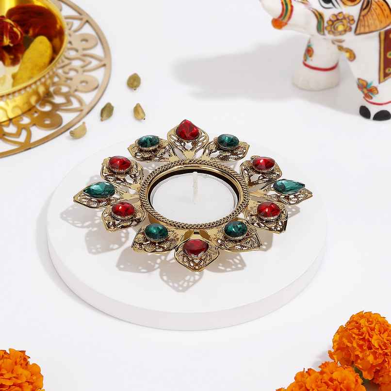 Tealight Holder | Flower Design | Gold | IGP