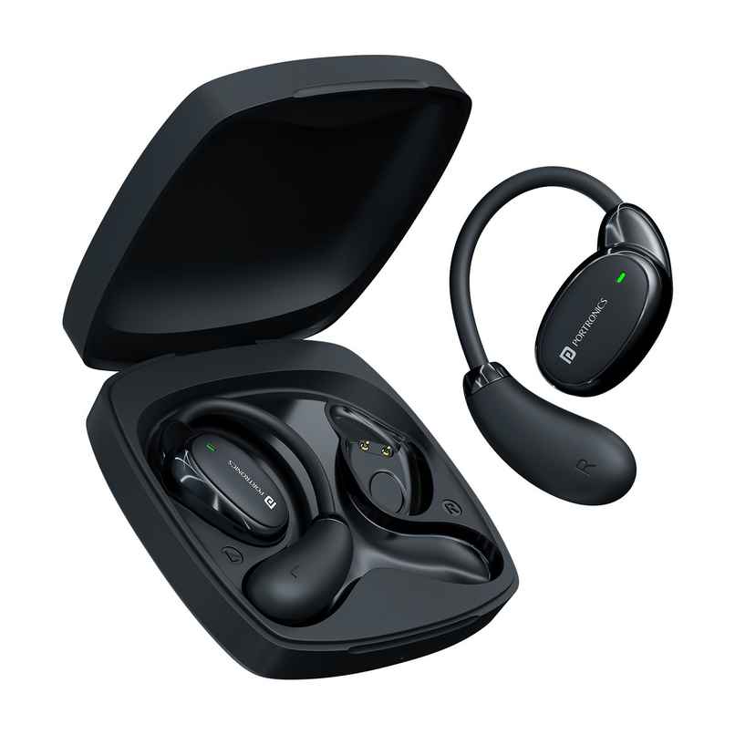 Portronics Harmonics Twins 31 Over Ear OWS Smart Wireless Earbuds | BT5.4V | Black