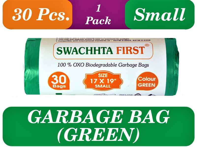 Swachhta First Oxo Bio Degradable Garbage Bags - Green Small | 17 x 19 inch
