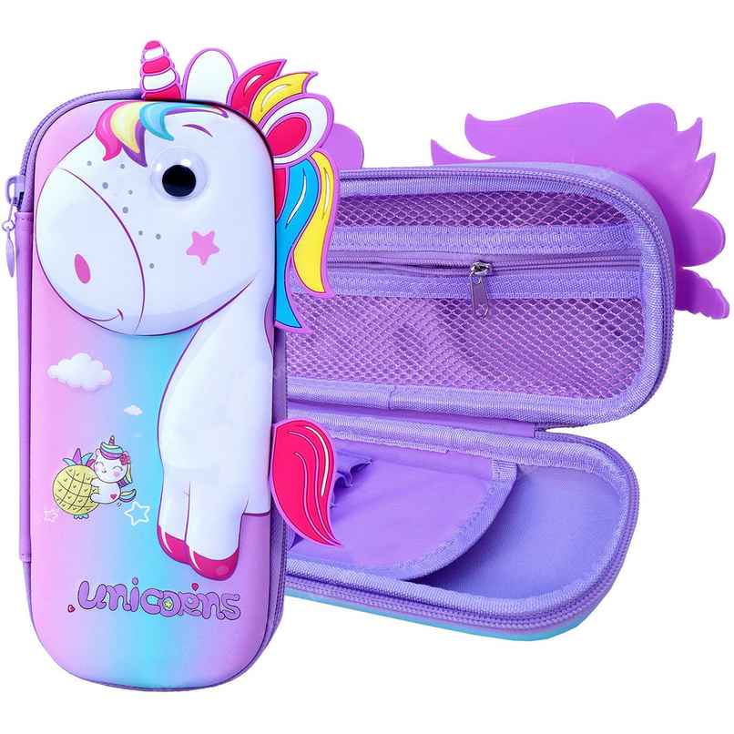 Toyshine Jazy Unicorn Pink Hardtop Pencil Case with Multiple Compartments | Pink