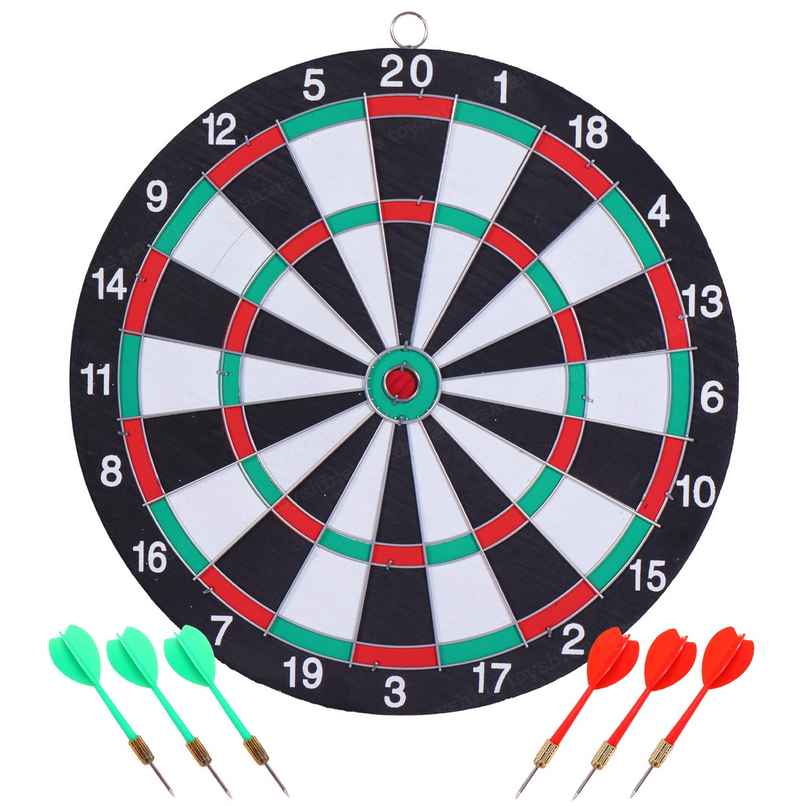 Toyshine Wooden Double-sided Dart Board Set | 12 Inch With 4 Steel Tip Needles