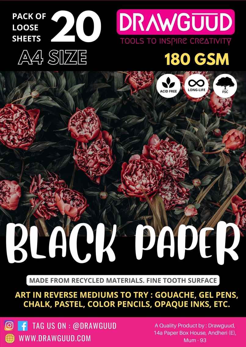 Drawguud Black Paper 200Gsm A4 8.3X11.7 In Pack Of 20