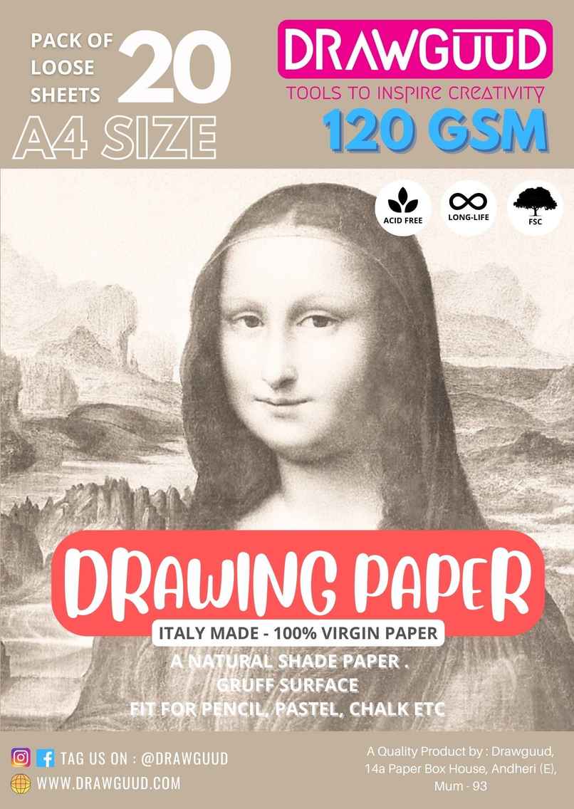Drawguud Natural Shade Drawing Paper 120Gsm A4 8.3X11.7 In Pack Of 20 Sheets