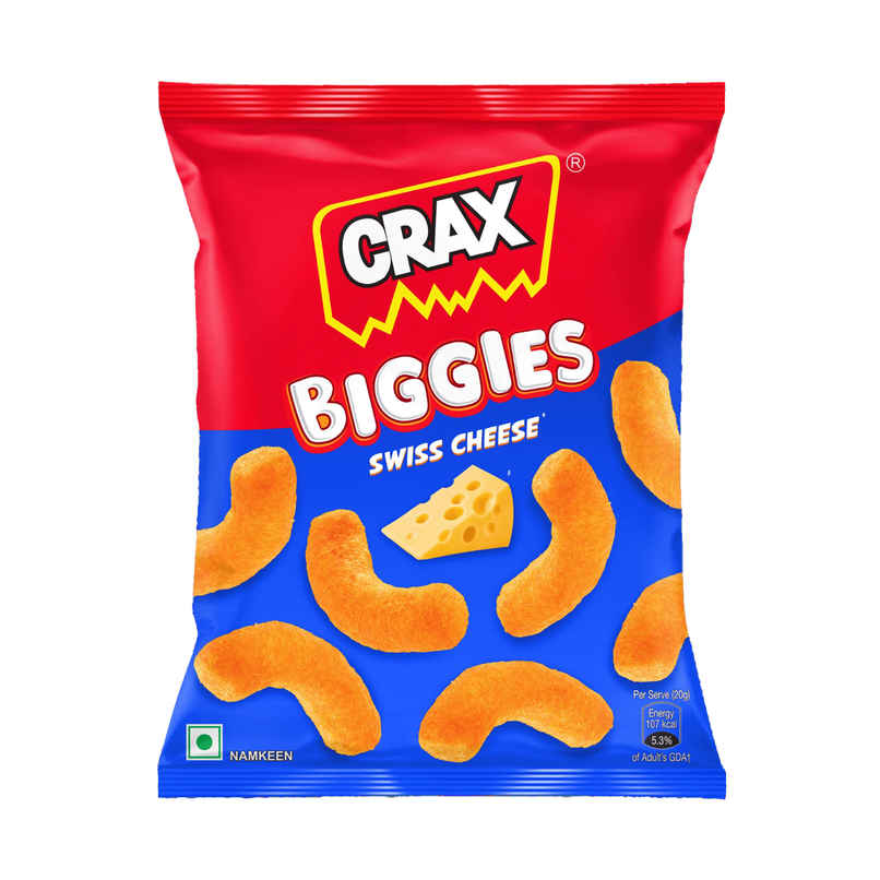 Crax Biggies Swiss Cheese Puff Snacks | Cheesy & Crispy