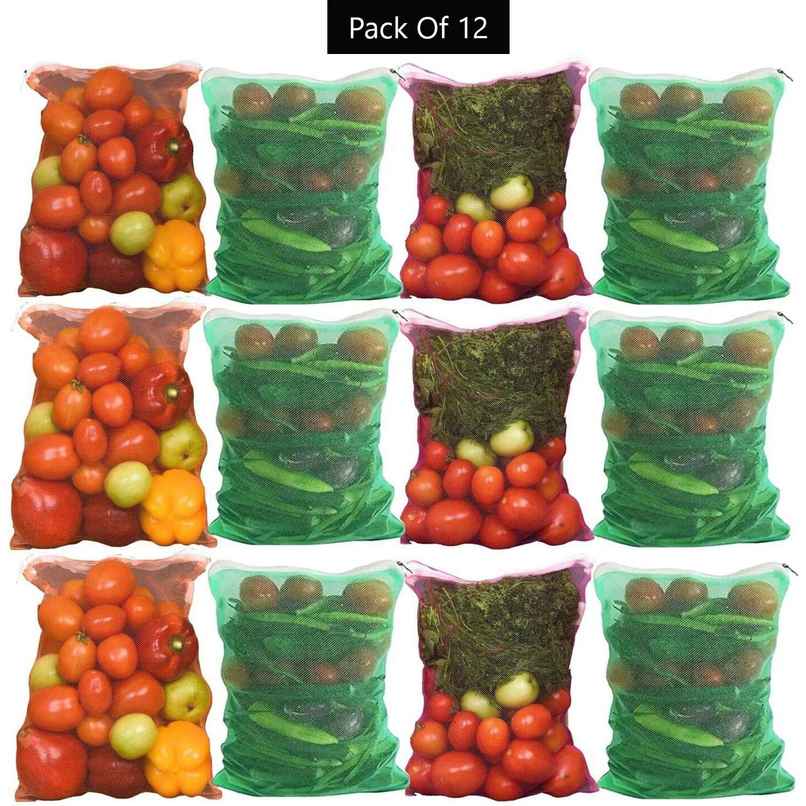 Daluci Multi-Purpose Washable Zip Mesh Bags For Vegetables and Fruits Storage | Pack Of 12 Daluci Multi-Purpose Washable Zip Mesh Bags For Vegetables and Fruits Storage | Pack Of 12