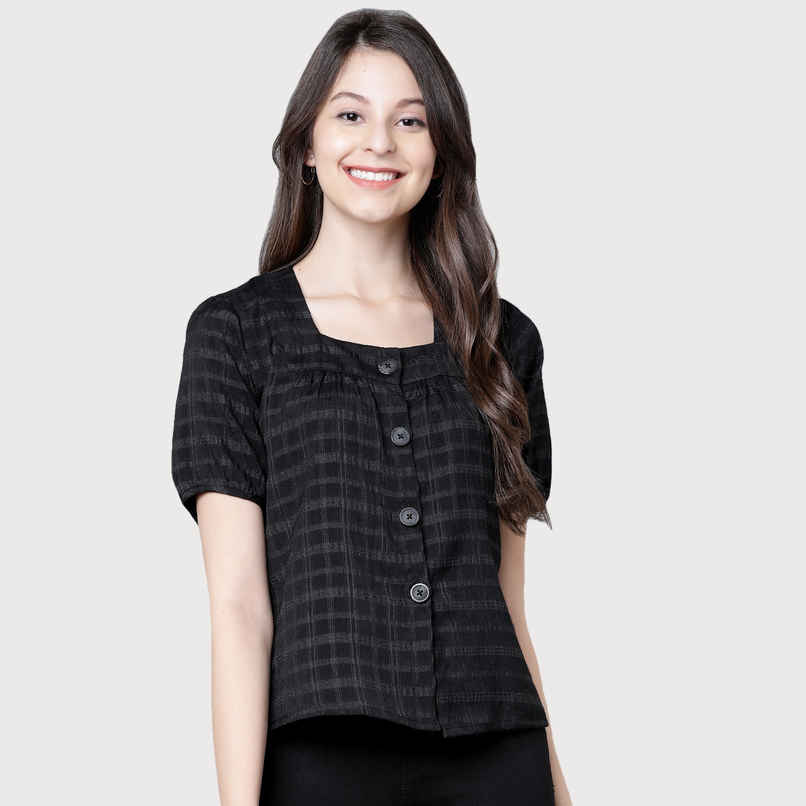 Tokyo Talkies Women's Checked Top | Black - M Tokyo Talkies Women's Checked Top | Black - M