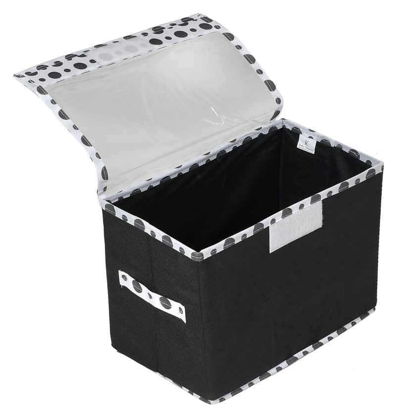 Kuber Industries Small Non-Woven Storage Box with Transparent Lid & Handle | 35x18 x22 cm (Black)