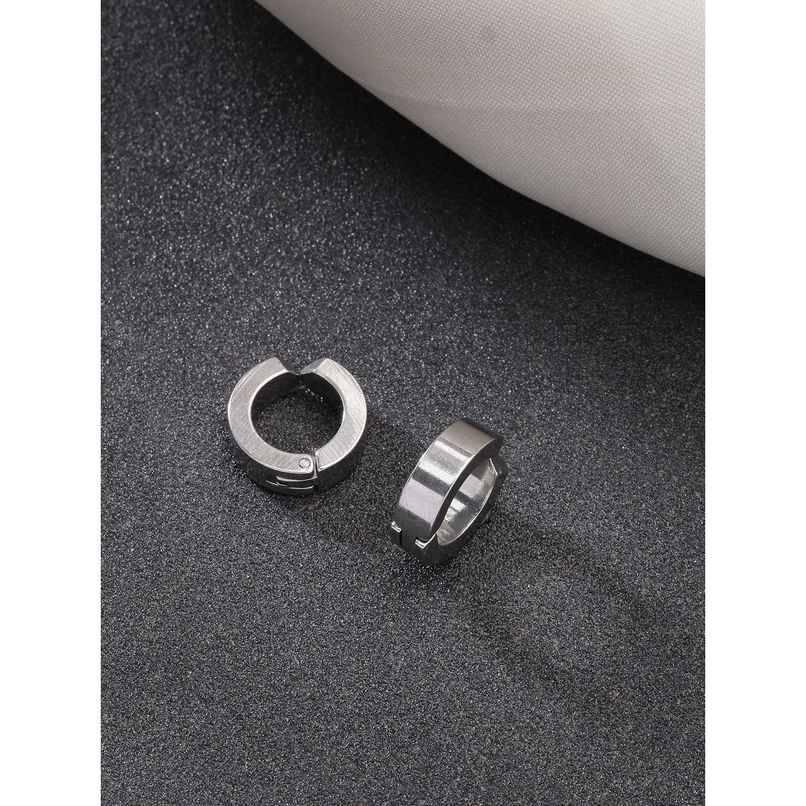 NVR Men's Silver-plated Stainless Steel Hoop Earrings | NVR2606