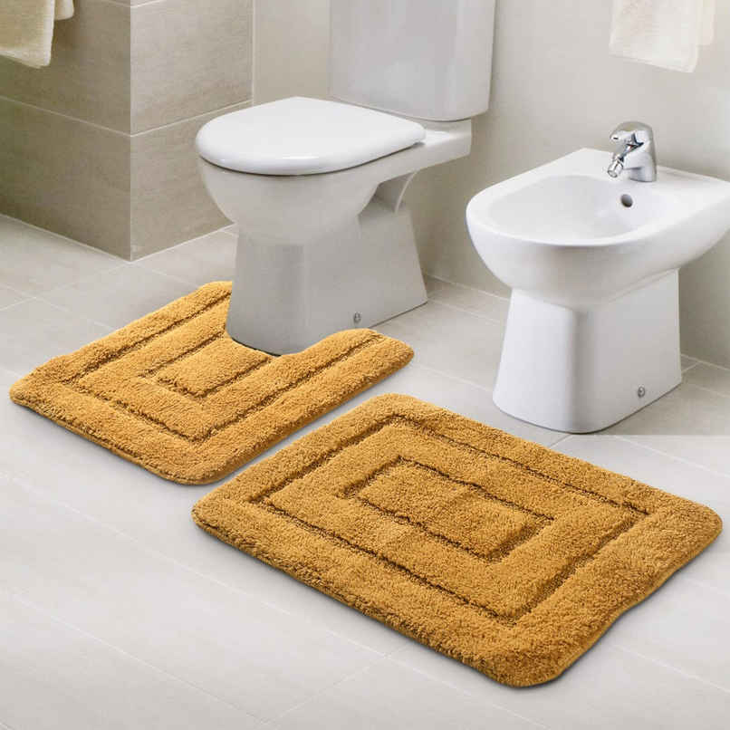Saral Home Cotton Anti-Slip Bathmat & Contour Set | Ochard - 45 x 60 cm & 45 x 50 cm