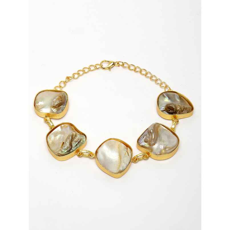 NVR Women's Gold-plated Handcrafted Mother of Pearl Link Bracelet | NVR2462