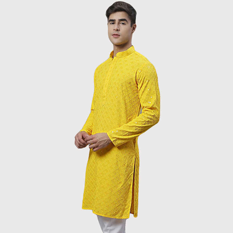 Jompers Embroidered and Sequence Kurtas for Men s | KO 695 Yellow | S
