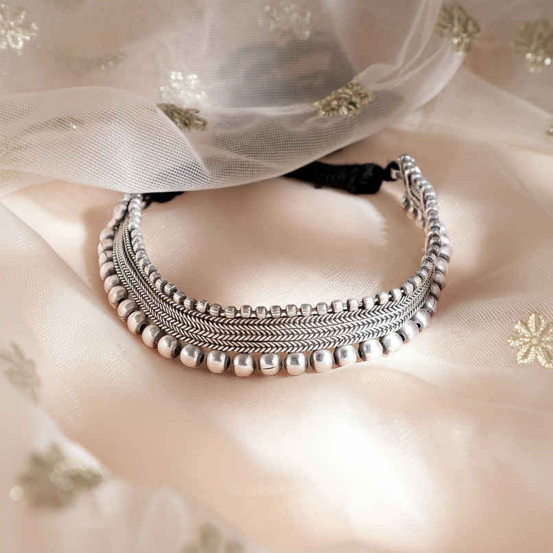 Rubans Oxidised Silver-Plated Beaded Design Handcrafted Choker Necklace