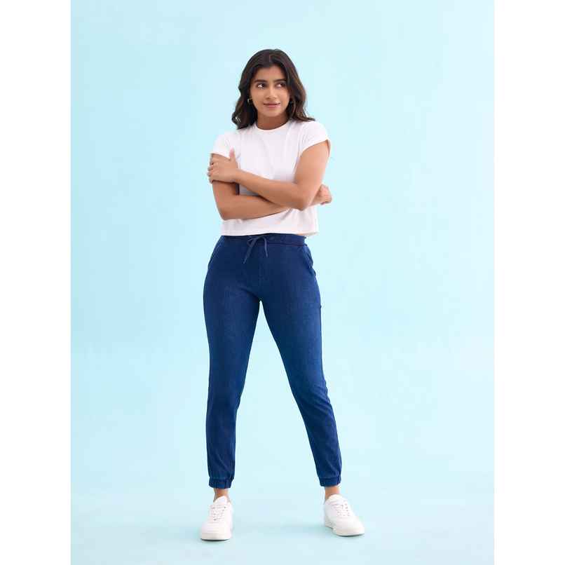 Go Colors Women's Solid Denim Joggers | LJ07 | Blue - XL Go Colors Women's Solid Denim Joggers | LJ07 | Blue - XL