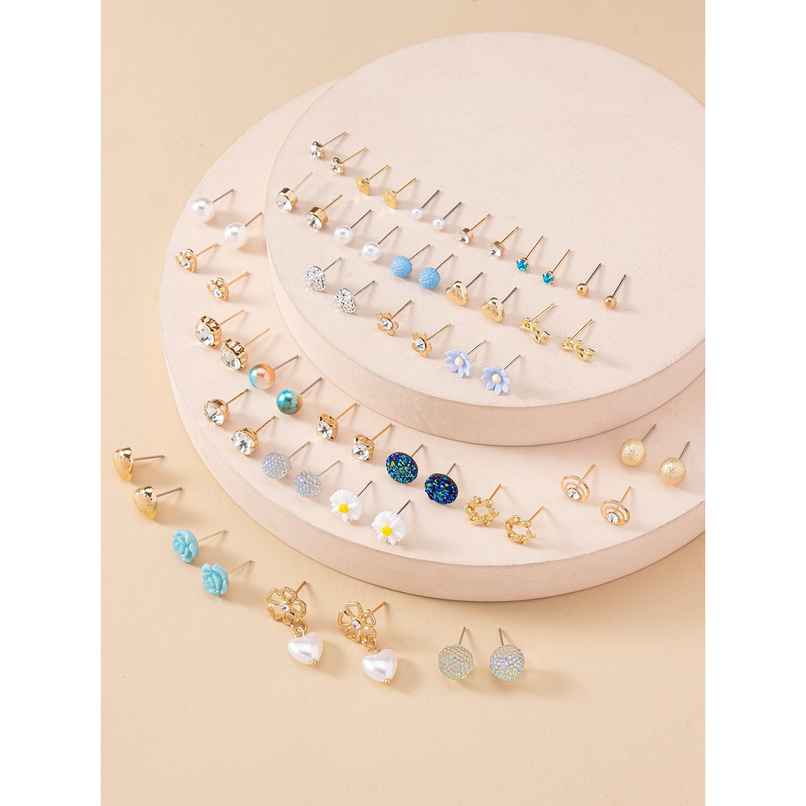Shining Diva Fashion 30 Pairs Combo Stylish Crystal Pearl Earrings for Women and Girls | 14777er
