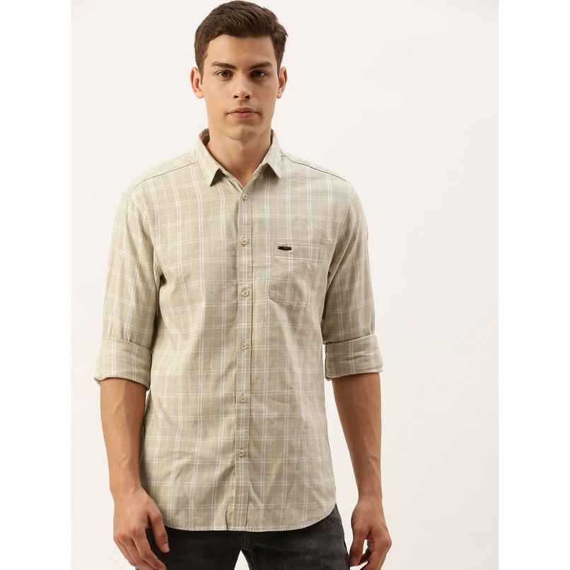 The Indian Garage Co | Men Slim Fit Checkered Casual Shirt | Beige | L