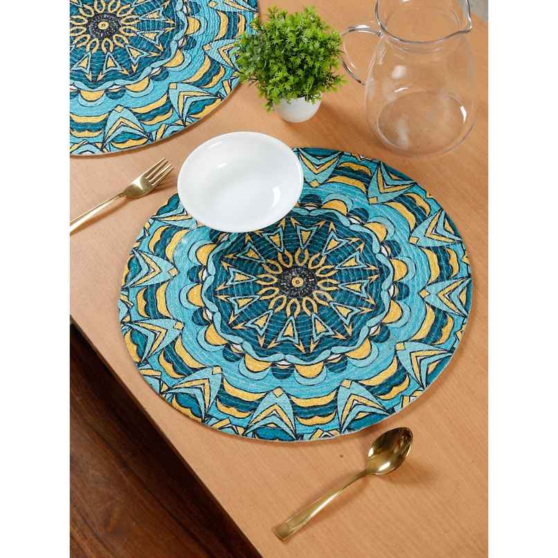 Hosta Homes Pure Cotton Digitally Printed Table Place Mats | Pack of 2 | Blue Yellow