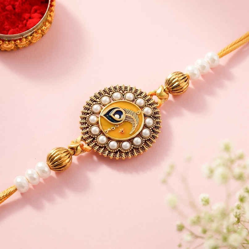 Thread Studded Yellow Thread Mens Rakhi for Brother | Peacock | Pack of 1 | Voylla Thread Studded Yellow Thread Mens Rakhi for Brother | Peacock | Pack of 1 | Voylla