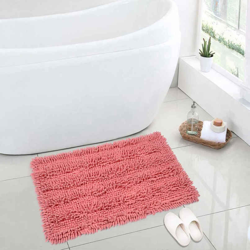 Saral Home Cotton Anti-Slip Water Absorbent Bath Mat | 40 x 60 cm | Light Pink