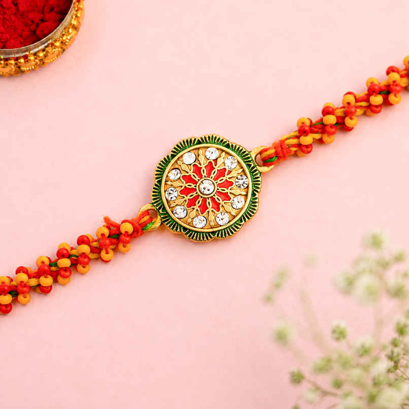 Rakhi for Brother | Orange Enamelled & Beaded | Stone | Thread | Pack of 1 | Voylla Rakhi for Brother | Orange Enamelled & Beaded | Stone | Thread | Pack of 1 | Voylla