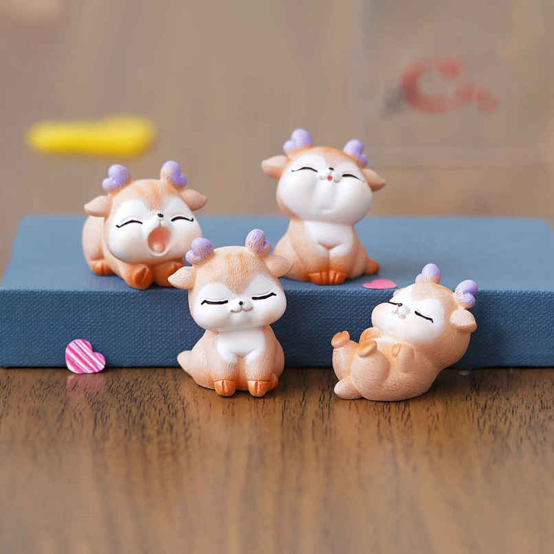 eCraftIndia Set of 4 Miniature Cute Deer Statues Animal Figurines Showpiece eCraftIndia Set of 4 Miniature Cute Deer Statues Animal Figurines Showpiece