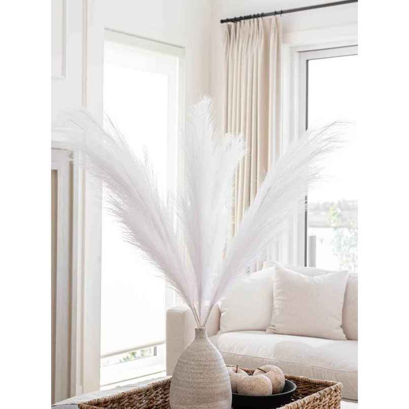 Tied Ribbons Set of 4 Fluffy Pampas Grass Artificial Flower (White, 45.7 Cm)