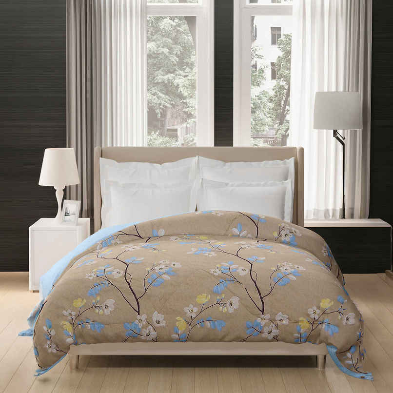 STATUS Reversible Floral Printed Comforter |Beige, Blue - 215 cm x 220 cm