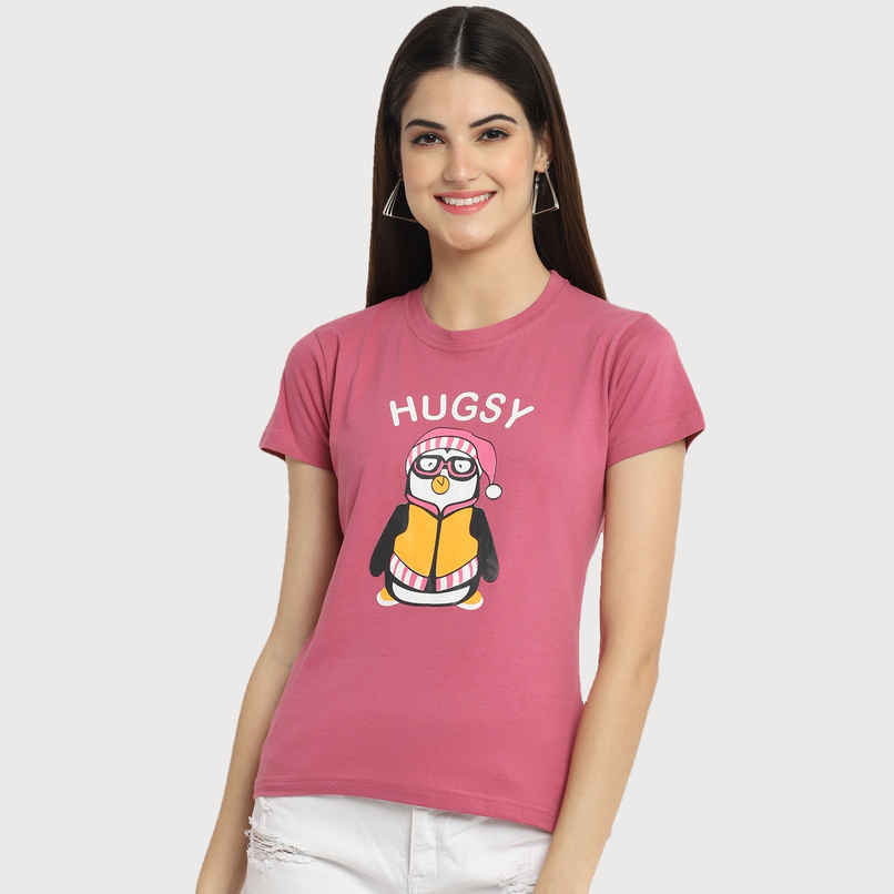 Fabflee Women Regular Cotton Printed Round Neck Tshirt | Pink | FAB-WT-35 | M