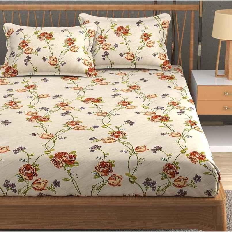 Furnofy Fitted 140 Gsm Floral Bedsheet | With 2 Pillow Covers | White | 78 x 72 in Furnofy Fitted 140 Gsm Floral Bedsheet | With 2 Pillow Covers | White | 78 x 72 in