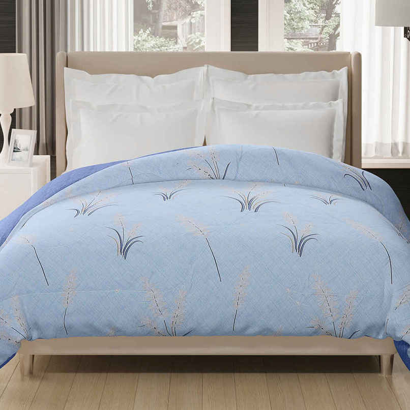 STATUS Reversible Leaves Printed Comforter | Sky Blue - 215 cm x 220 cm
