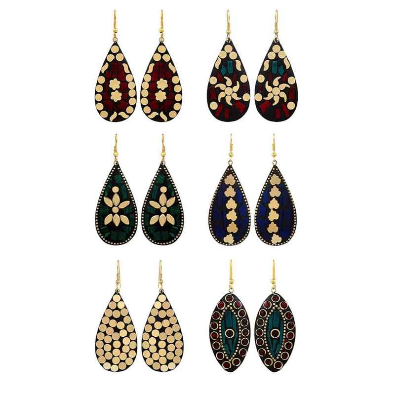 Youbella Combo Of Afghani Tibetan Earrings For Girls/Women (Combo Of 6)(Ybear - 32269)