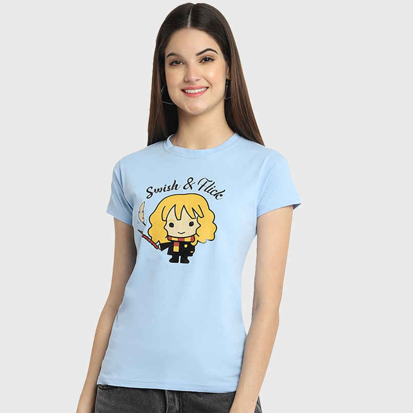 Fabflee Women Regular Cotton Printed Round Neck Tshirt | Aqua Blue | FAB-WT-41 | L