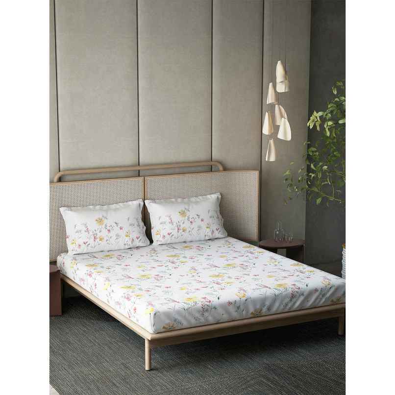 D'Decor Gifting Cotton Queen Flat Bedsheet | 145 TC Two Pillow Covers | Floral Yellow